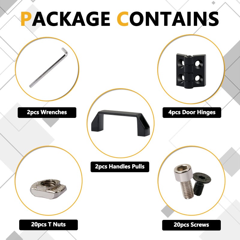 KOOTANS 2 Sets 2020 Series Door Handle and Frame Hinges Install Kit for 20x20 Aluminum Extrusion Profile Slot 6mm-4pcs Zinc Alloy Hinges, 2pcs Aluminum Handles with T-Nuts Hex Screws Wrench - Image 3